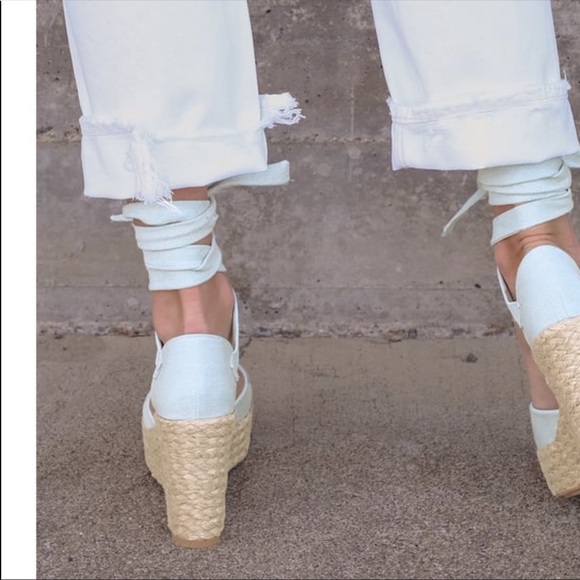 Lulu’s Chambray Espadrille Lace Up Platform Wedge Heels Size 6.5 New in Box - Picture 3 of 11